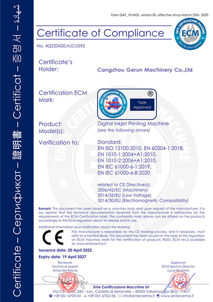 Chine Cangzhou Gerun Machinery Co.,Ltd certifications